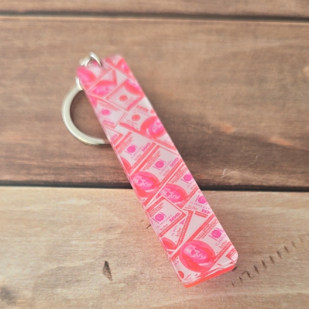 Pink Money Patterned Card Keychain Accessory